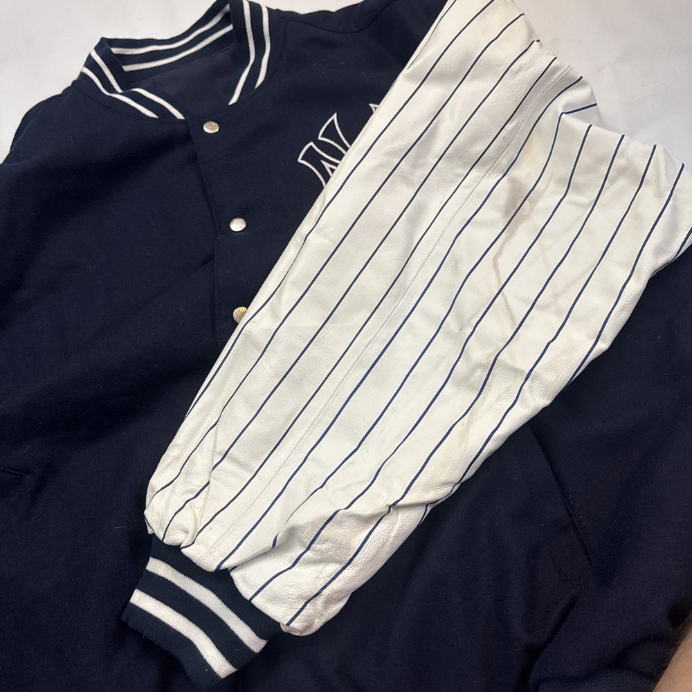 Vgt NY YANKEES Leather Jacket JH Design Reversible Wool Bomber 3XL MLB NEW TAG - Picture 7 of 10